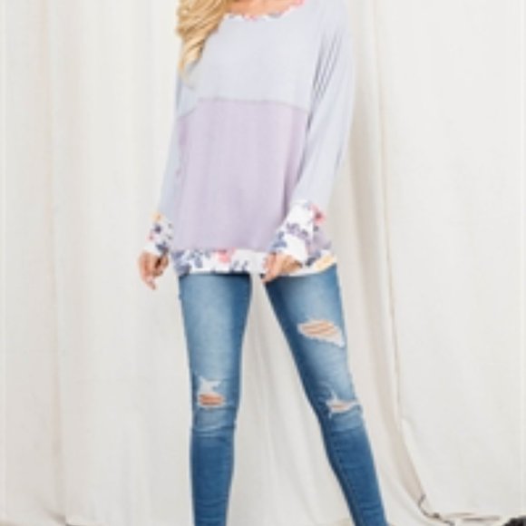 HOPELY Batwing Sleeve Scoop Neck Cottagecore Floral Jersey Sweat Shirt - Picture 2 of 7